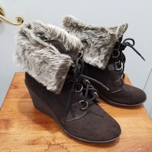 Bjorndal Brown Faux Fur Wedge Boots